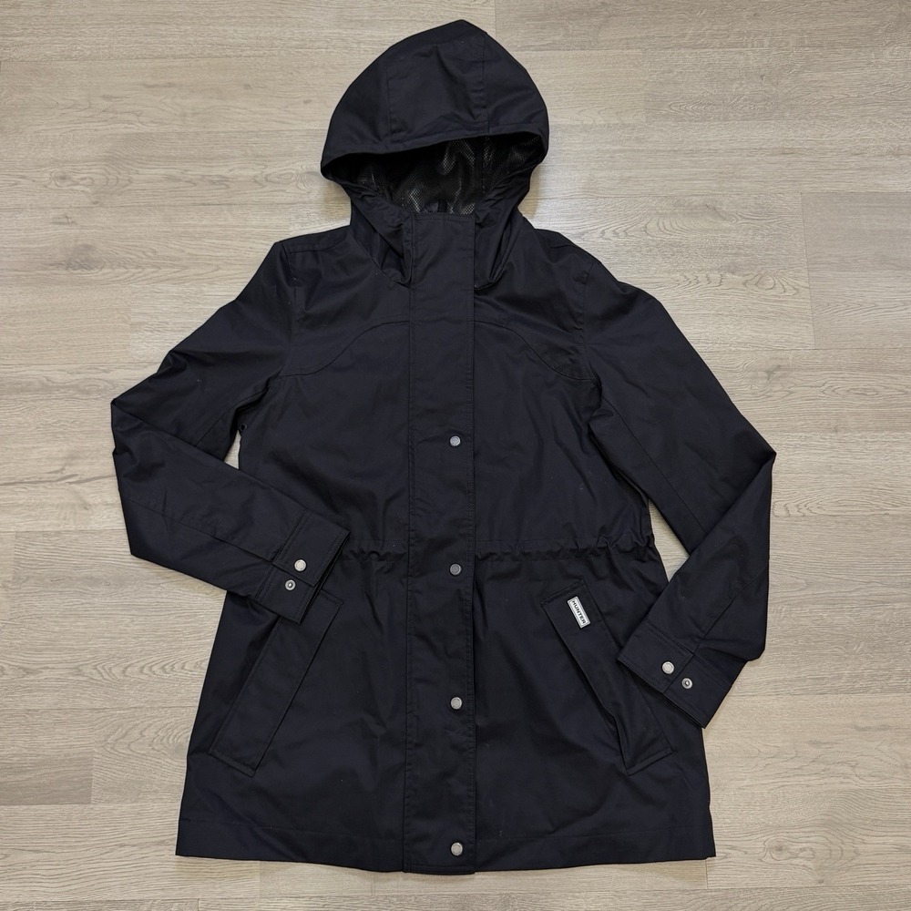 Hunter Rain Jacket Womens S Black Hooded Cotton Water Resistant Coat 1781638